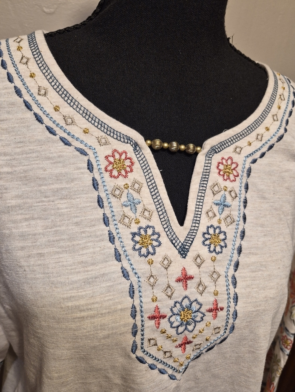 Alfred Dunner NWT Floral Embroidered Tunic 3/4 Sleeves Size Medium P Boho - Picture 2 of 6